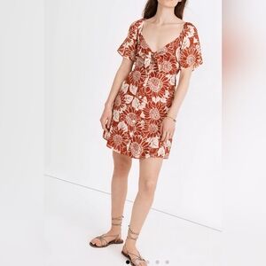 Madewell Petite Silk Tie-front Mini Dress In Sunflower Season.